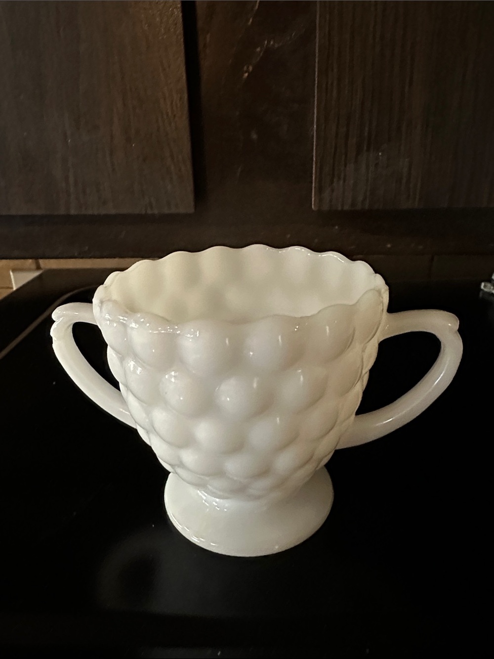Scalloped Bubble-Textured White Ceramic Two-Handle Mug